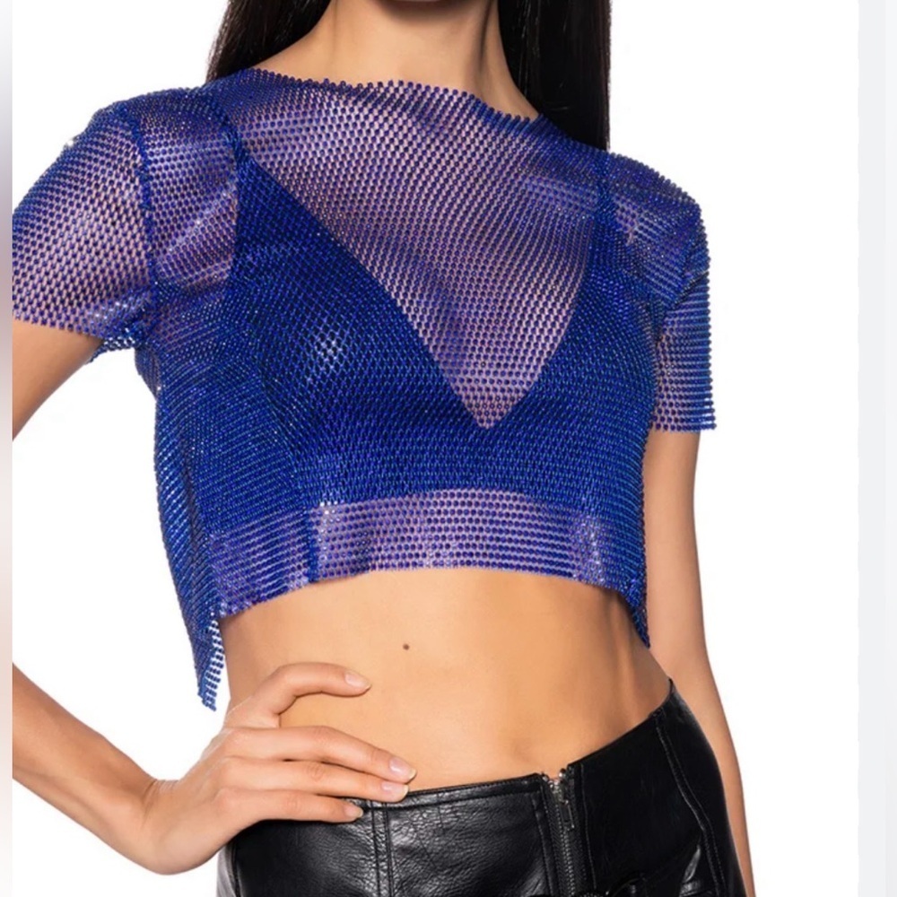 AKIRA Royal Blue Mesh Crop Top L/XL